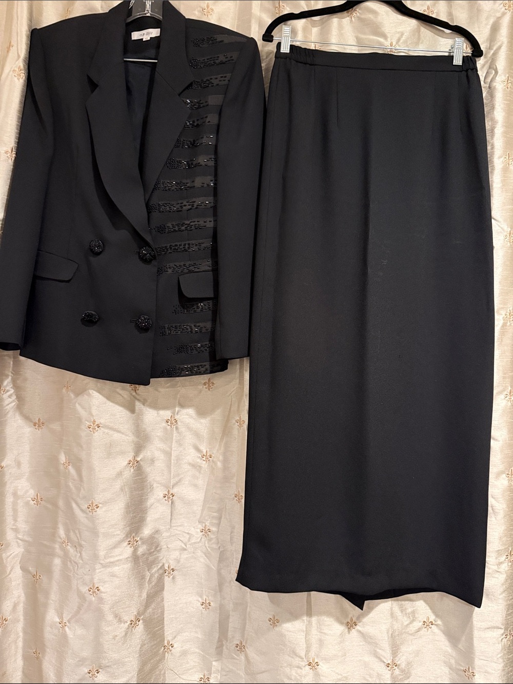 Classic Black Maxi Dress with Sequin-Accent Blazer